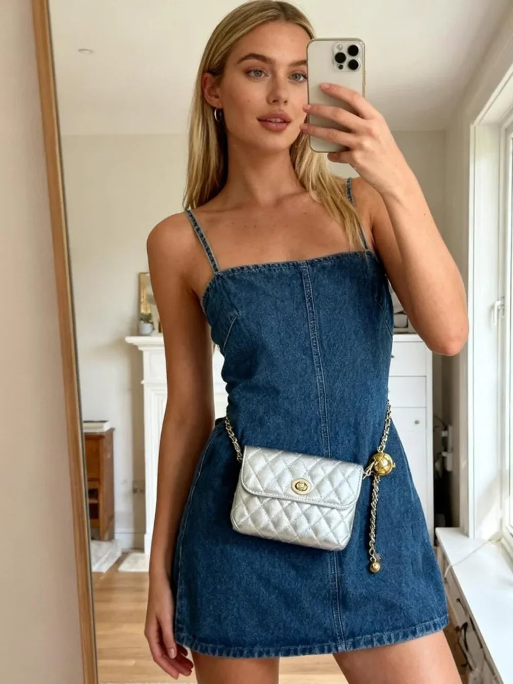 Stylish Leather Chain Belt Bag for Women - Adjustable Crossbody Phone Purse